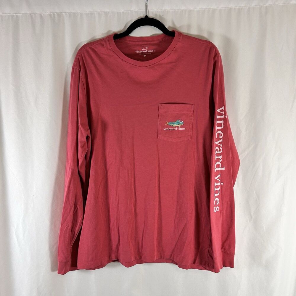 Vineyard Vines Shirt Men's Medium Coral Long Sleeve Mahi Christmas Crew Neck